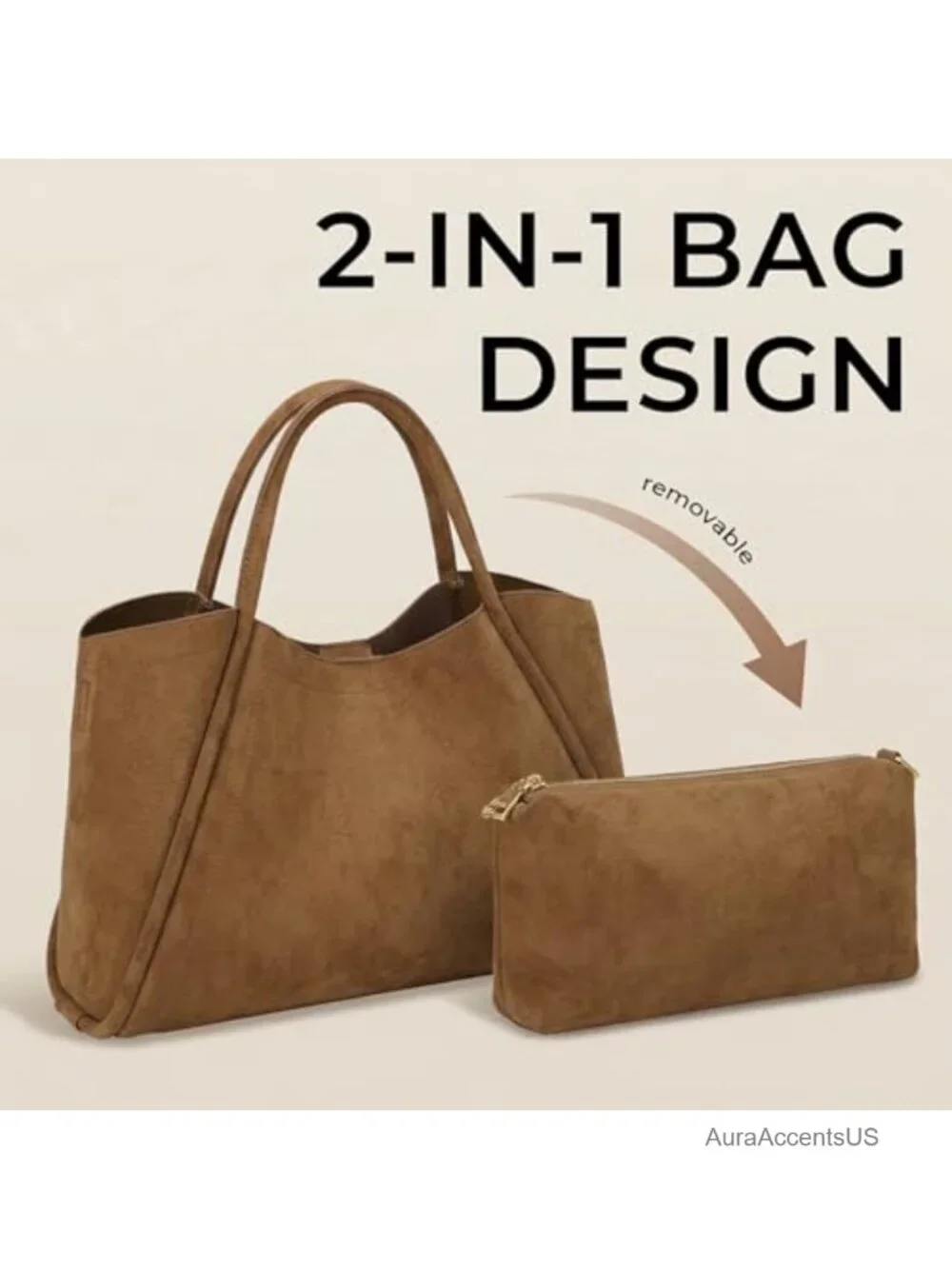 Faux Leather Satchel Handbag Women Shoulder Crossbody 2-in-1